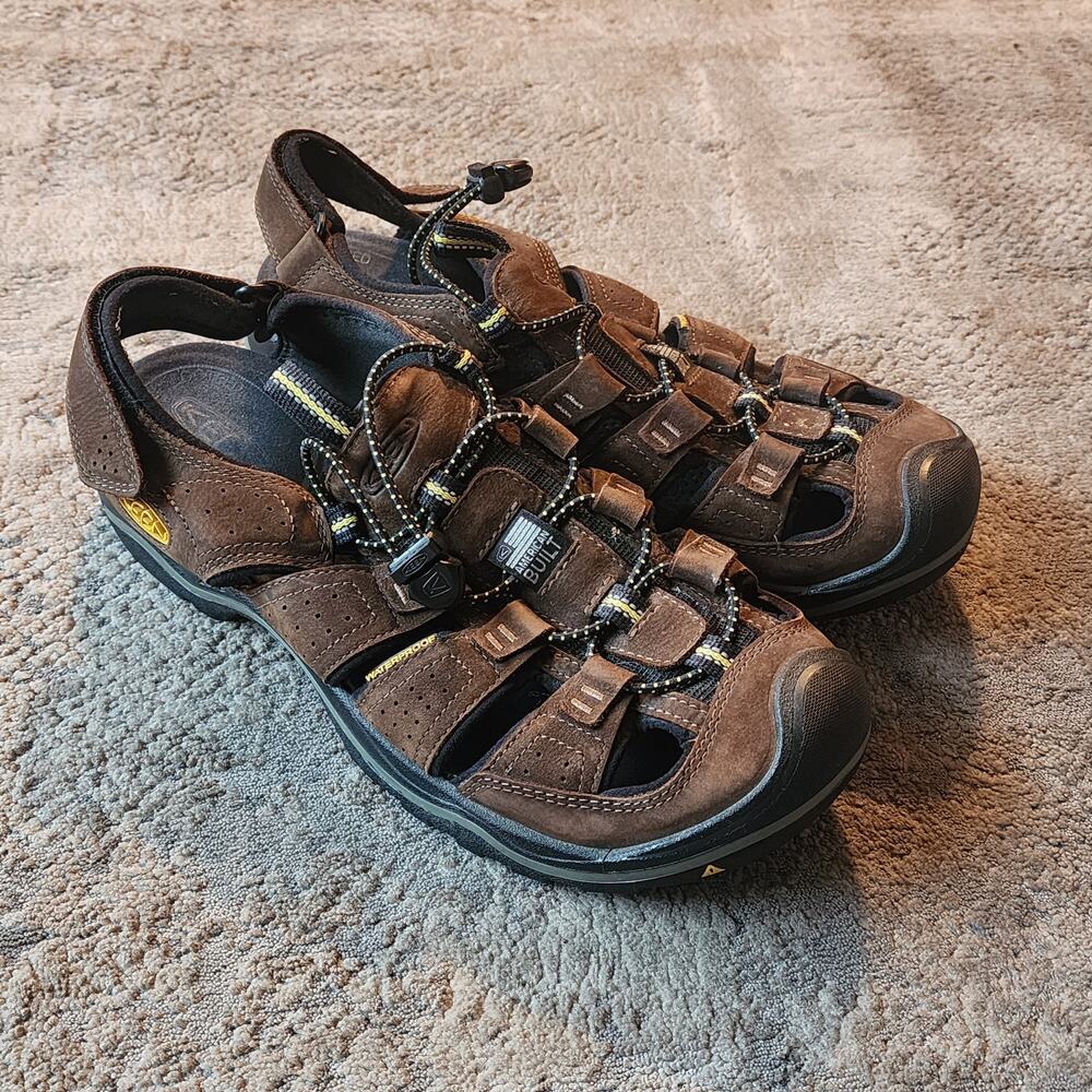 Keen Rialto Men’s 10 Brown Leather American Built Sandals Closed Toe Hiking Zorb